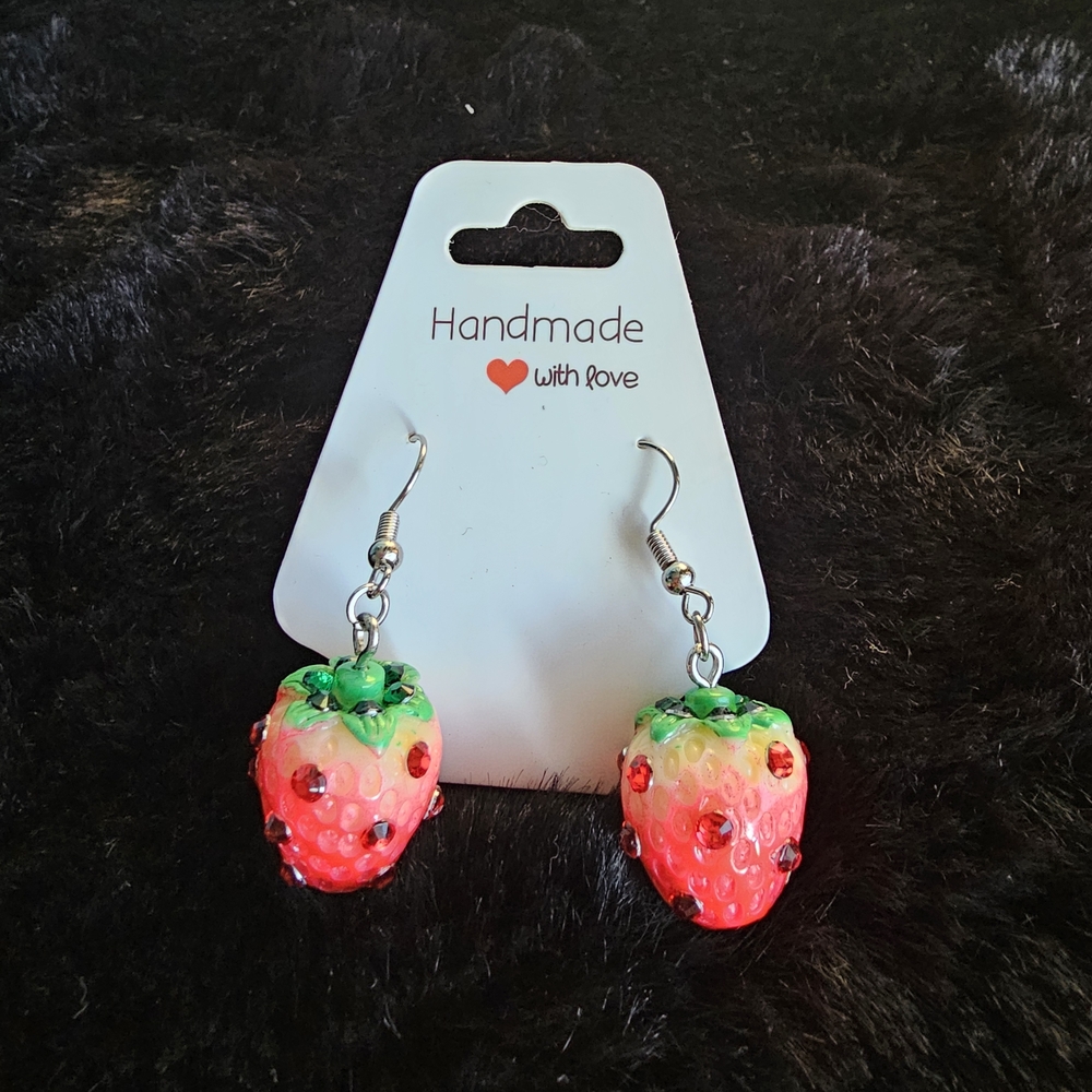 Handmade Strawberry Dangle Earrings